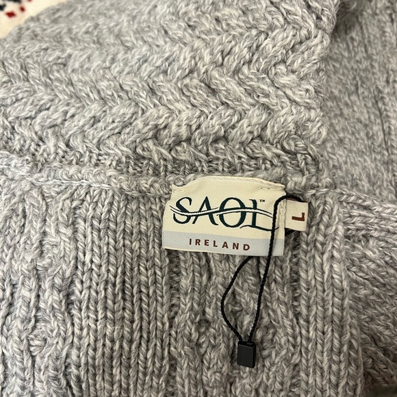 Saol Ireland Fisherman’s Merino Wool turtleneck button cable knit sz L - Picture 3 of 3